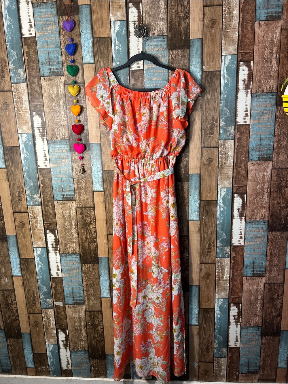 Gilli Orange Floral Maxi Dress with Tie Belt